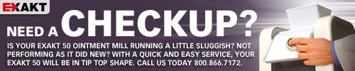 Does your Exakt 50 Ointment Mill need a checkup? Call Exakt today for complete service - 800.866.7172